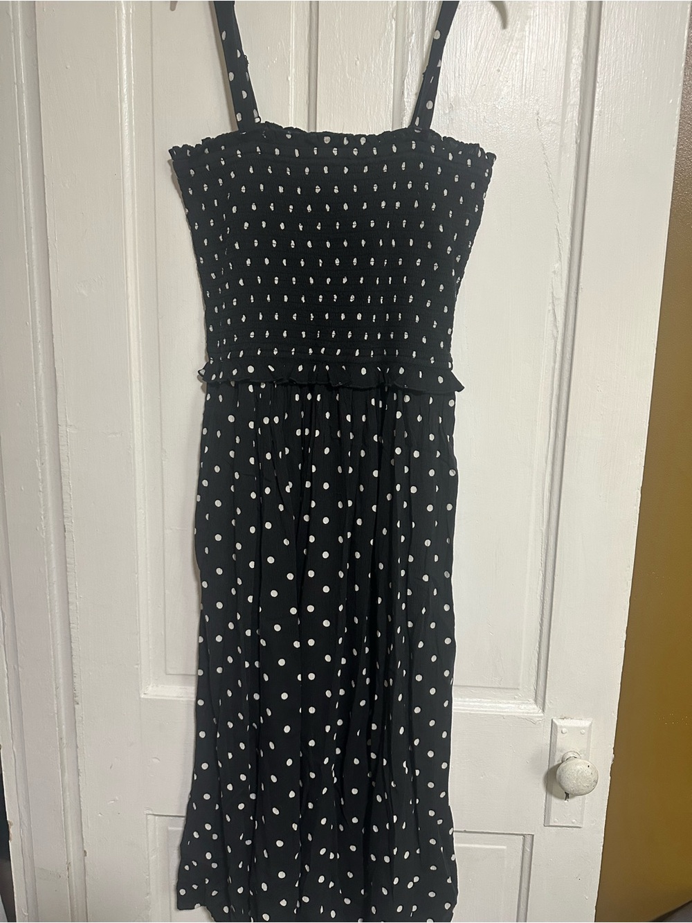Aerie Black Polka Dot Smocked Midi Dress - Women